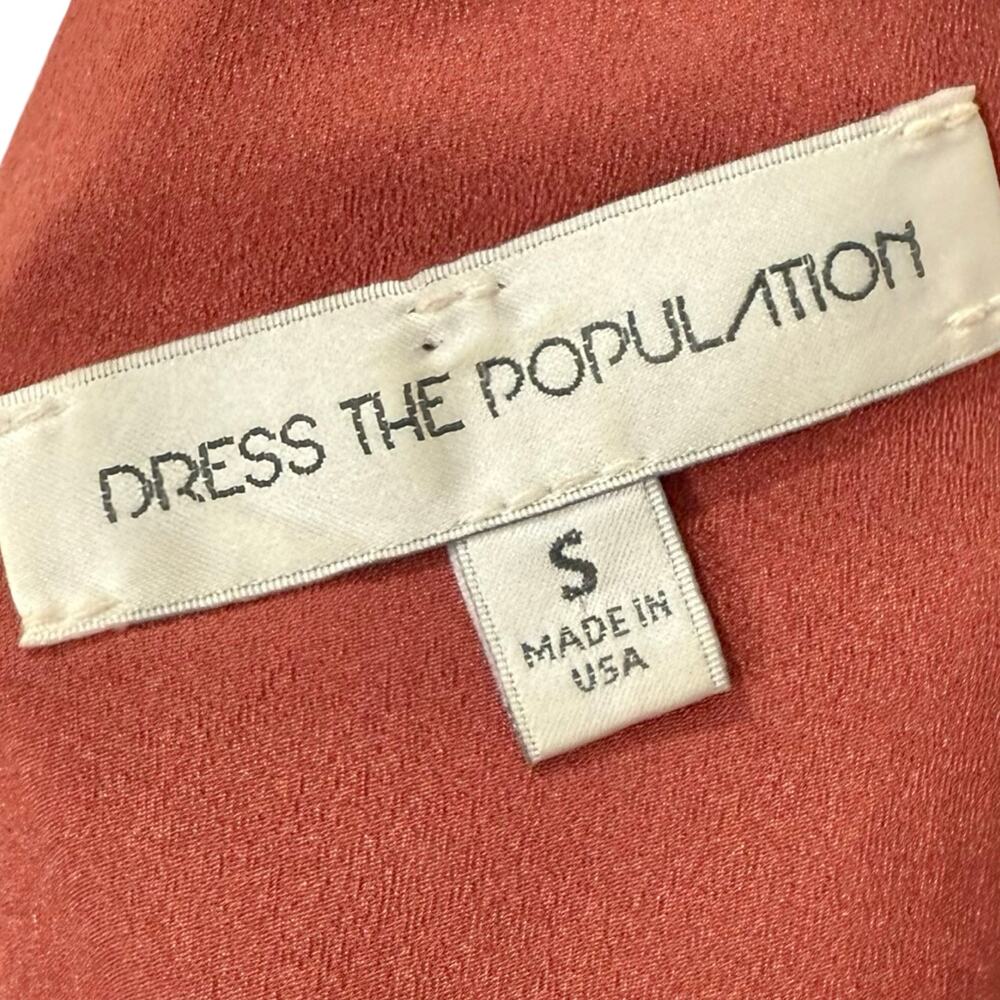 Dress the Population Burnt Orange Gold Lace Tiered V-Neck Midi Dress size S - Picture 4 of 16